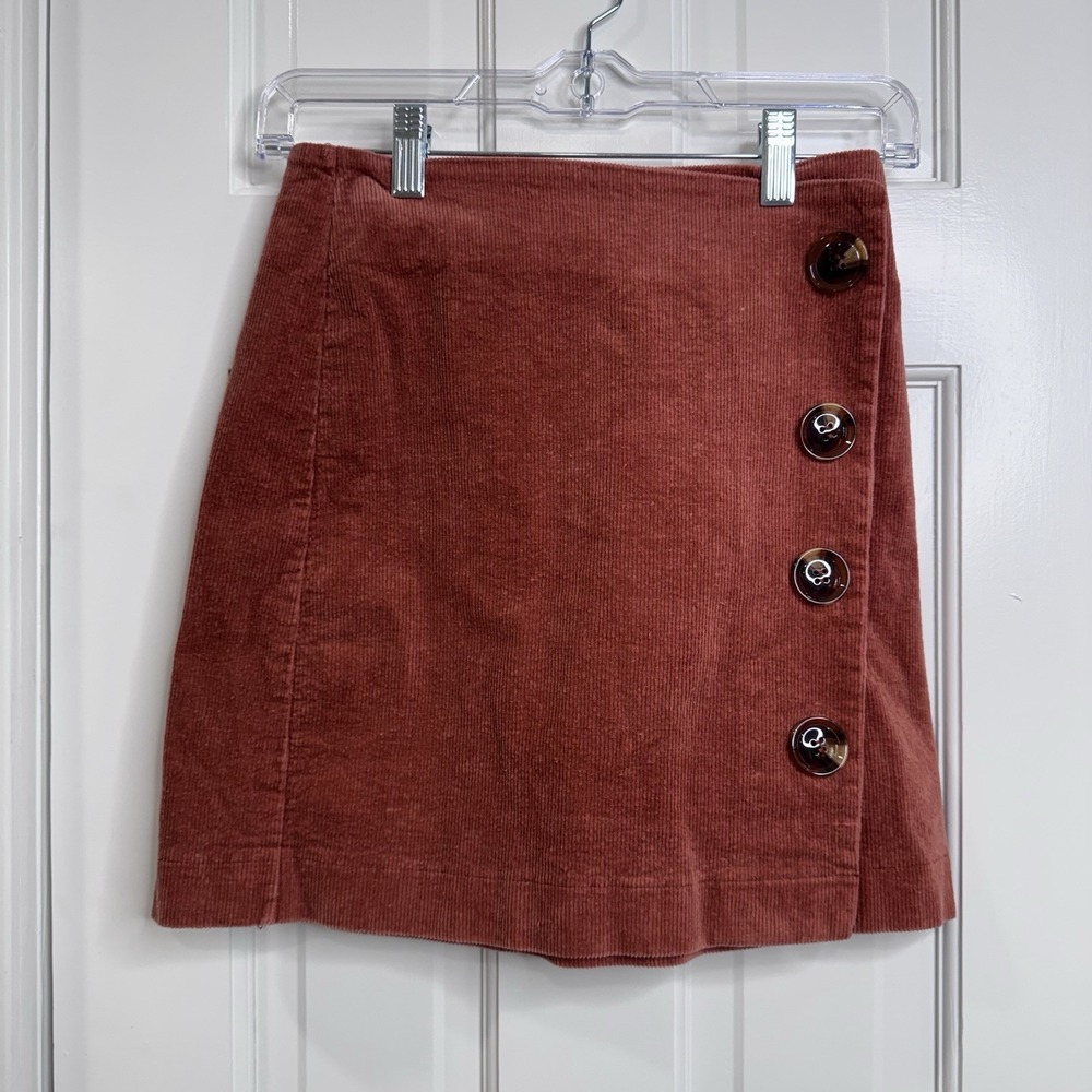 Altered State Corduroy Mini Skirt Womens Small Rust Button Front A-Line Boho